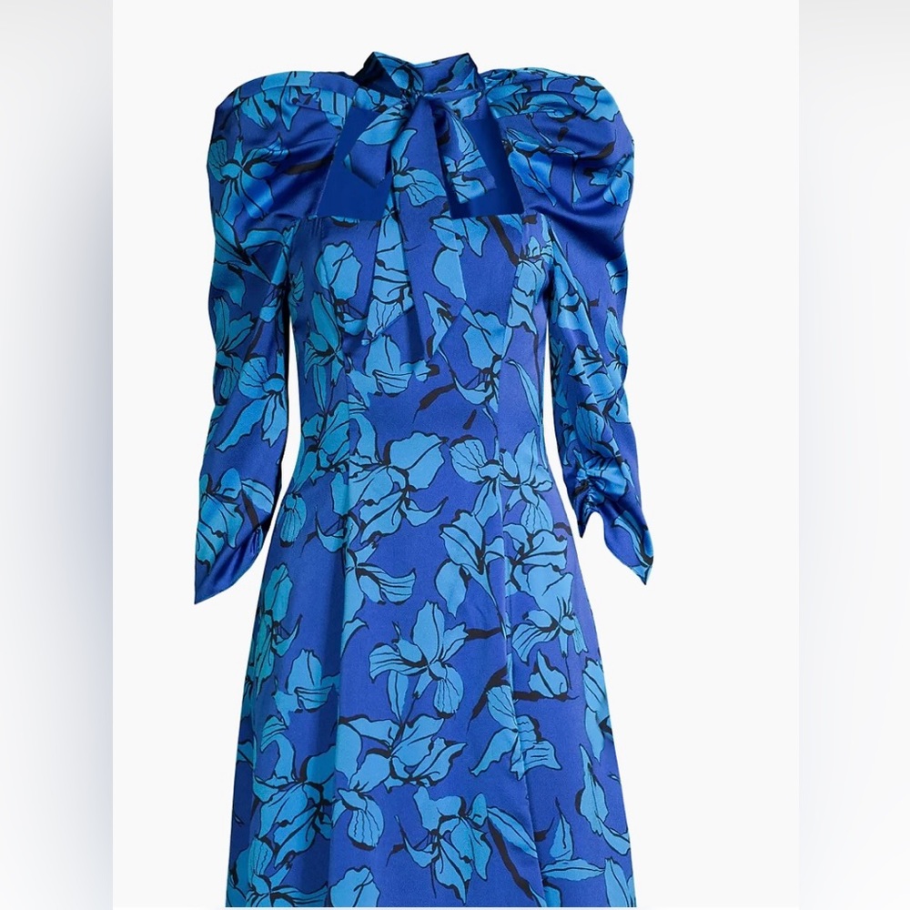 Black Halo Women Mirabel Blue Bosson Floral-Print Puff-Shoulder Dress. Size 4